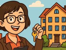 Femme tenant un clé devant une maison