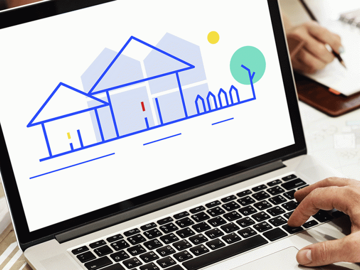 Un ordinateur montrant un dessin de logement