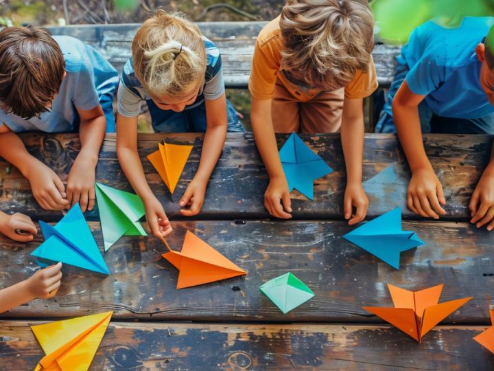 Des enfants jouant avec des avions en papier