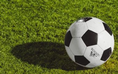 Un ballon de foot posé sur un terrain (c) Wesley Tingey
