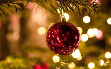Une boule accrochée au sapin